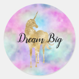 Guld Glitter Unicorn Lila Rosa Aqua Runt Klistermärke