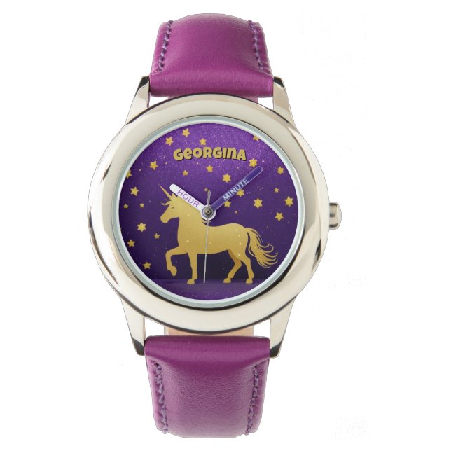 Guld Glitter Unicorn Personlig Armbandsur (Framsida)