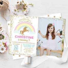 Guld Glitter Unicorn Rainbow Birthday Photo Inbjudningar