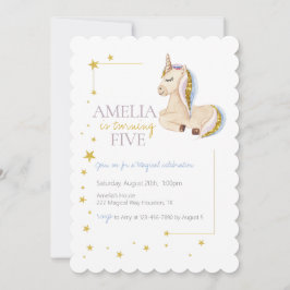Guld Glitter Unicorn Rainbow Födelsedagsfest Inbjudningar