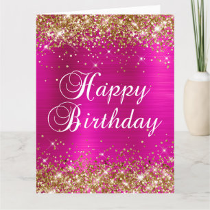 Guld Glitter Varm Rosa Folie Stor Glad Födelsedag Kort