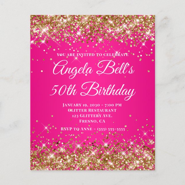 Guld Glitter Varm Rosa Ombre Elegant Monogram Flygblad (Framsidan)