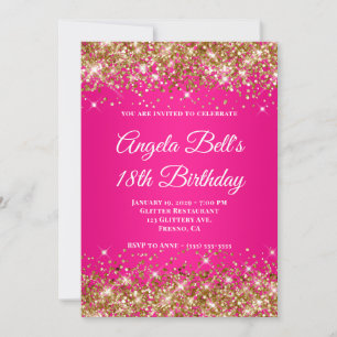 Guld Glitter Varm Rosa Ombre Monogram 18-årsdag Inbjudningar