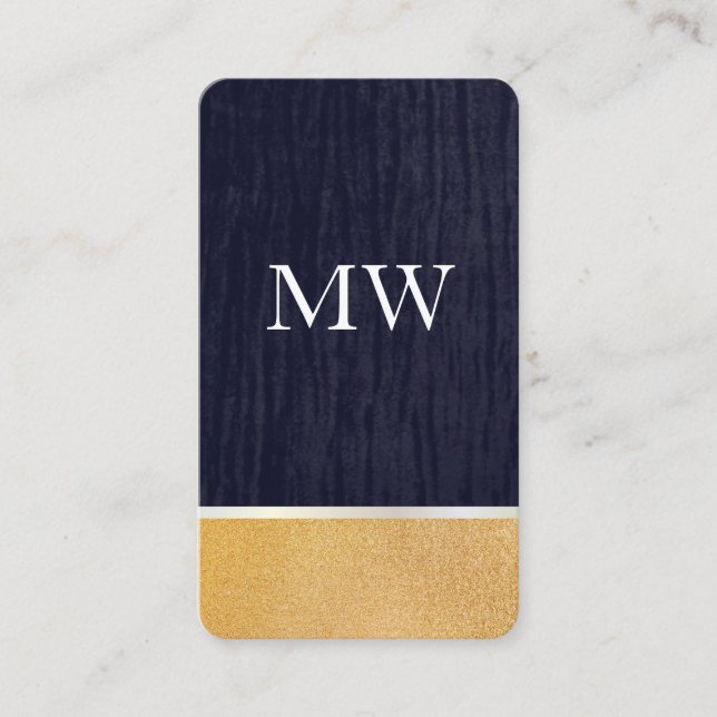 Guld Glitter / Velvet Blue med Monogram Visitkort (Framsida)