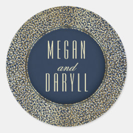 Guld Glitter Vintage Confetti Navy Bröllop Runt Klistermärke