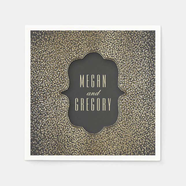 Guld Glitter Vintage Glamor Bröllop Pappersservett (Framsidan)
