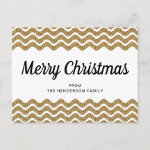 Guld Glitter Vit Chevron Ränder God Jul