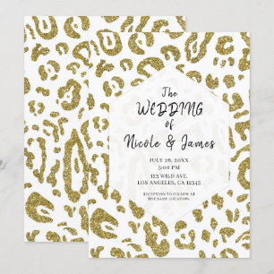 Guld Glitter Vit Gepard Leopard Chic Bröllop Inbjudningar