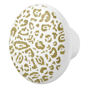 Guld Glitter Vit Gepard Leopard Djurtryck Knopp