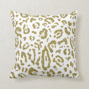 Guld Glitter Vit Gepard Leopard Djurtryck Kudde