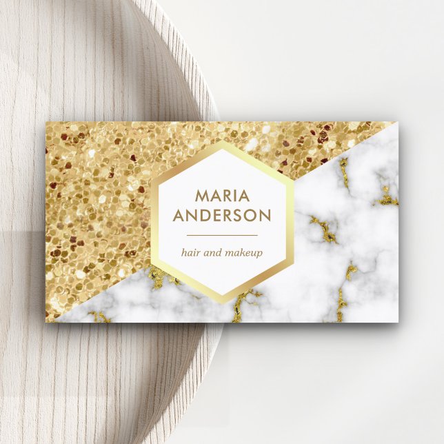Guld Glitter Vit Marmor Sminkartist Visitkort (Skapare uppladdad)