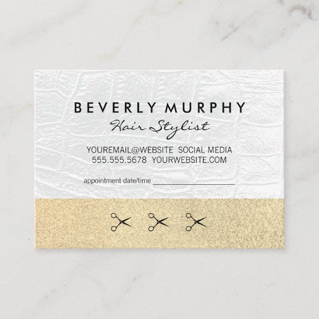 Guld Glitter / Vita läder / Möte Tidsbeställning Kort (Framsida)