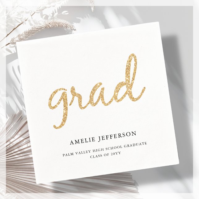 Guld Glitter | Vita Studenten Pappersservett (Skapare uppladdad)