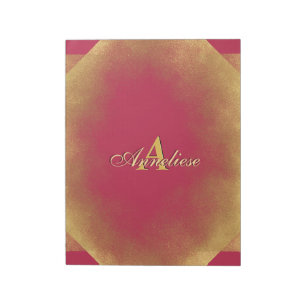 Guld Glitter Viva Magenta Fab eget namn Monogram Anteckningsblock