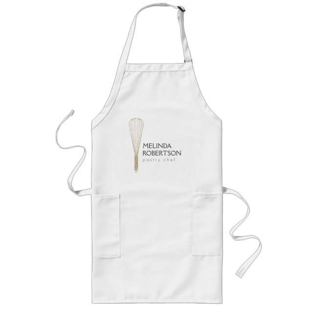 Guld Glitter Whisk Bakery Apron Långt Förkläde (Framsidan)