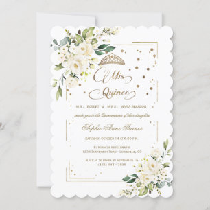 Guld Glitter White Blommigt Mis Quince Quinceañera Inbjudningar