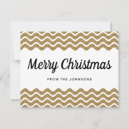 Guld Glitter White Chevron Rand God jul Julkort