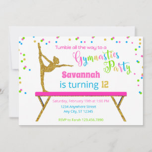 Guld Glitter White Gnistra Gymnastics Birthday Inbjudningar