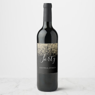 Guld Glitter Womans Manar 40:e födelsedag Party Vinflaska Etikett