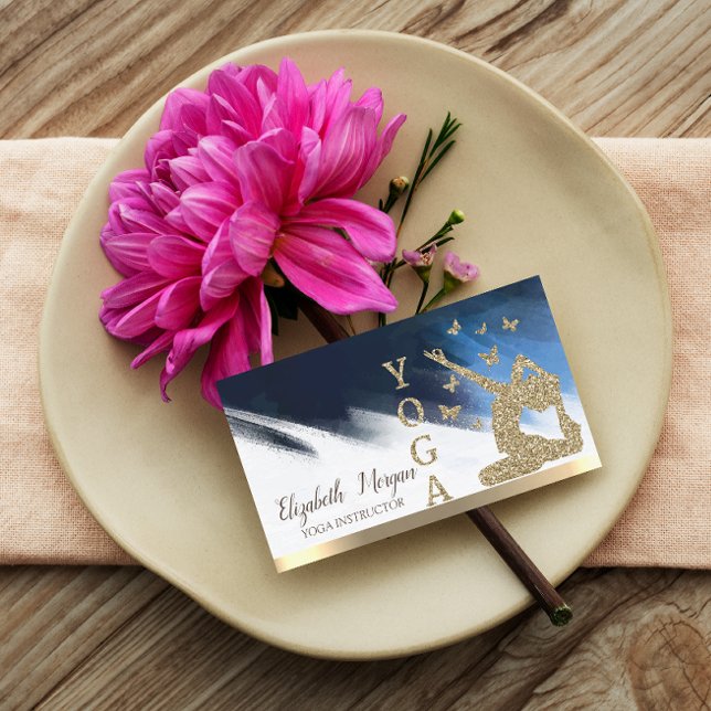 Guld Glitter Women Silhouette,Yoga Brush Stroke Visitkort (Skapare uppladdad)