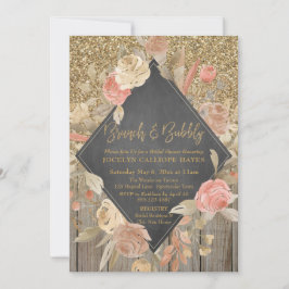 Guld Glitter Wood Blommigt Chalkboard Brunch BubLY Inbjudningar