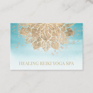 *~* Guld Glitter Yoga Andlig Reiki Mandala Teal Visitkort