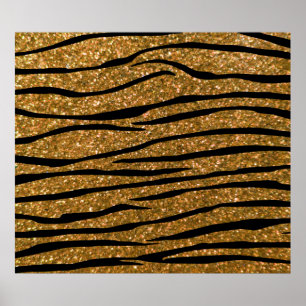 Guld glitter zebra ränder poster