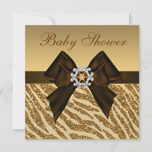 Guld Glitter Zebra tryck och babyskor Inbjudningar (Framsida)