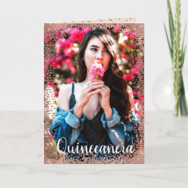 Guld- glitterbaner Español Quinceañera för rosa Inbjudan