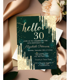 Guld Glitterdroppar Grön 30-årsdag Inbjudningar