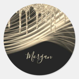 Guld Glitterdroppar Guld Ljusstrålar Guld Namn Sva Runt Klistermärke