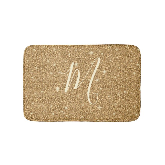 Guld- glitterGlam för Monogram Badrumsmatta (Framsidan)