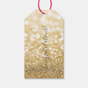 Guld- glittergrattis presentetikett