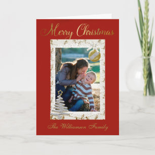 Guld Glittering God jul Family Ram Photo Kort