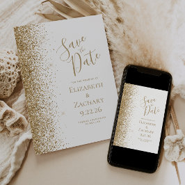 Guld Glitterkant Vit Save the Date Meddelande