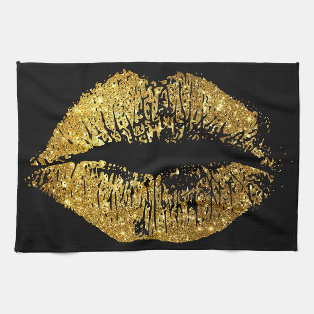 Guld- glitterläppar #2 kökshandduk (Horisontell)