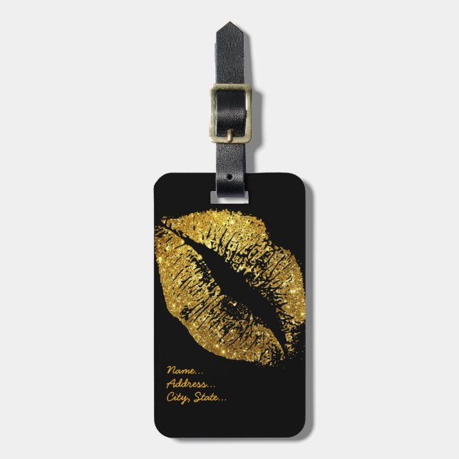 Guld- glitterläppar bagagebricka (Vertikal Framsida)
