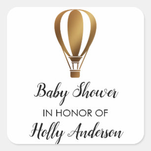Guld- glitterluftballong för baby shower med namn fyrkantigt klistermärke