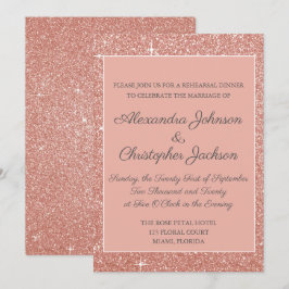 Guld- glitterrepetition middag för rosa ros inbjudningar
