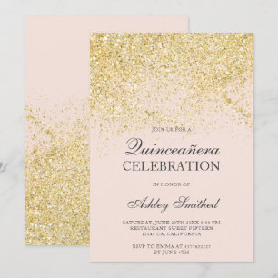 Guld- glittersparkles rodna chic Quinceañera Inbjudningar