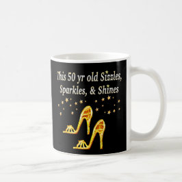 GULD GLITTERY 50:E BIRTHDAY SHOE QUEEN KAFFEMUGG