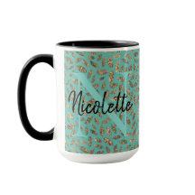 Guld Glittery Feathers Monogram på turkos