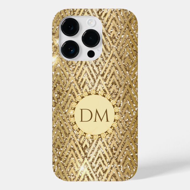 Guld Glittery Geometric Diamond Mönster Monogram (Baksida)