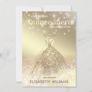 Guld glittery gnistra dress ombre Quinceañera Inbjudningar