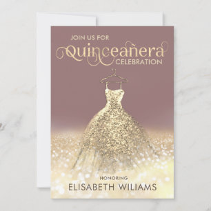 Guld glittery gnistra dress ombre Quinceañera Invi Inbjudningar