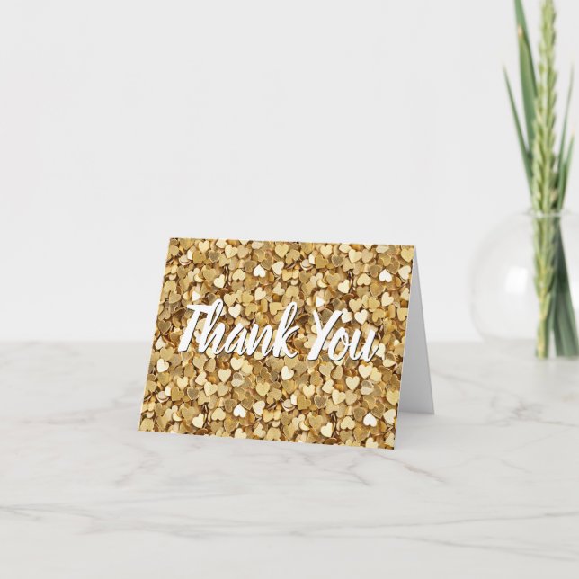 Guld Glittery Hearts Confetti Tack Kort (Framsida)