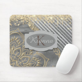 Guld Glittery Lotus Mandala Monogram Musmatta