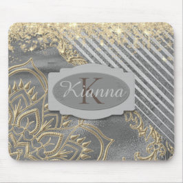 Guld Glittery Lotus Mandala Monogram Musmatta