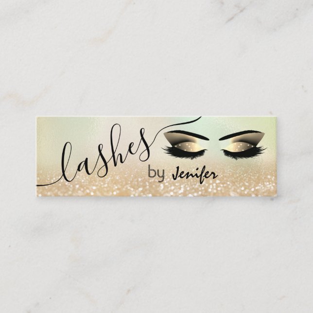 Guld Glittery lyxury makeup ögon calligraphy Mini Visitkort (Framsida)
