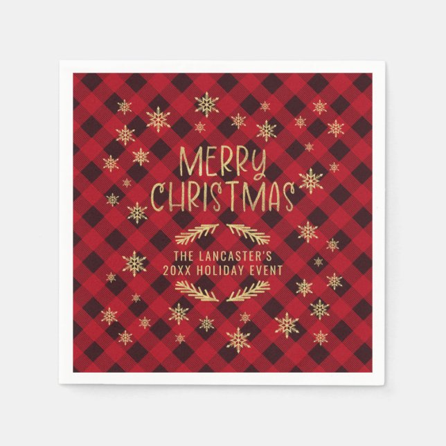 Guld Glittery Snowflake Red Play God jul Pappersservett (Framsidan)